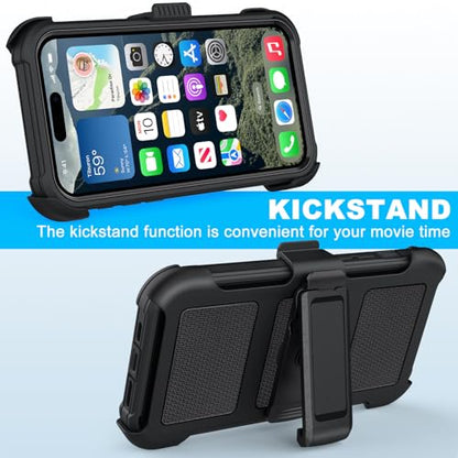 Belt Clip Holster Compatible with iPhone 13 Defender Case with 360° Rotating Stand - Heavy Duty Protection Anti-Drop Shockproof, Black - size: iPhone 13