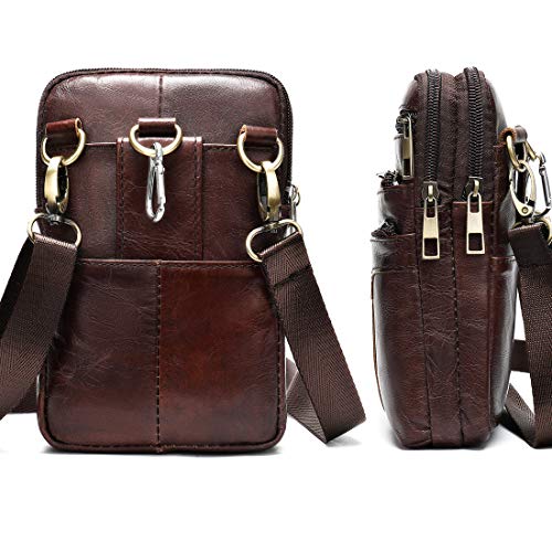 Cell Phone Shoulder Bag Leather Men, Waterproof Phone Waist Bag Messenger Bag Crossbody Purse with Belt Loop Wallet Case - color: Coffee
