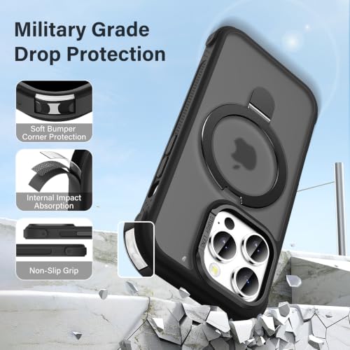 Designed for iPhone 13 Pro Max Case with Magnetic Stand, Black | Certified Drop Protection, Great Grip Feeling, Matte Translucent Back Slim Shockproof Phone Cover - color: Black, size: Iphone 13 Pro Max