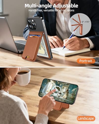 ExtreLife for Magsafe Wallet with Money Clip, Strongest Magnetic Wallet for iPhone 17/16/15/14/13/12 Series, Adjustable Stand, ID Window, 5 Card Holder, RFID Blocking, Not for 13/12 Mini, Brown - color: Brown