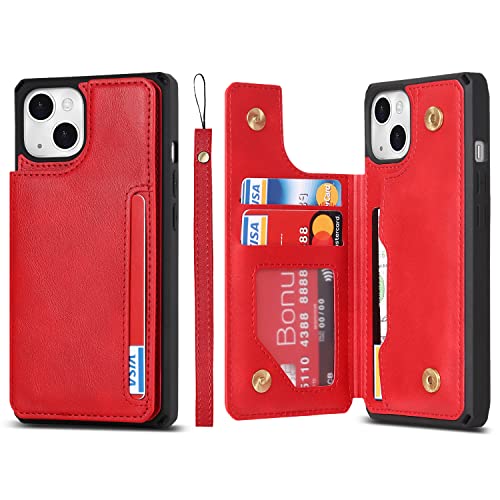 Cavor for iPhone 14 Wallet Case with Card Holder for Women, Red - color: B-Red