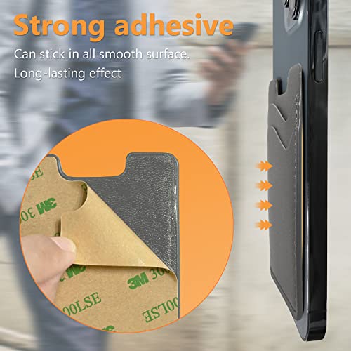 Leather Phone Card Holder - Stick On Wallet, Compatible with iPhone & Samsung, 2-Pack Grey - color: Grey