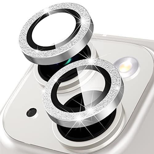 Suoman for iPhone 14 6.1 inch / 14 Plus 6.7 inch Camera Lens Protector, 9H Tempered Glass Film, Metal Frosted Independent Protective Cover [Glitter Diamonds]- Silver - color: Bling Silver