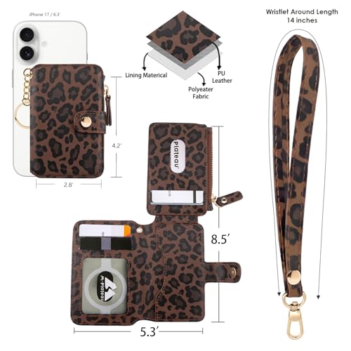 M-Plateau RFID Blocking Keychain Wallet With Leather Wrist Strap | Keychain Wristlet, Womens Card Holder with Zipper Coin Pocket and ID Window - color: Leopard