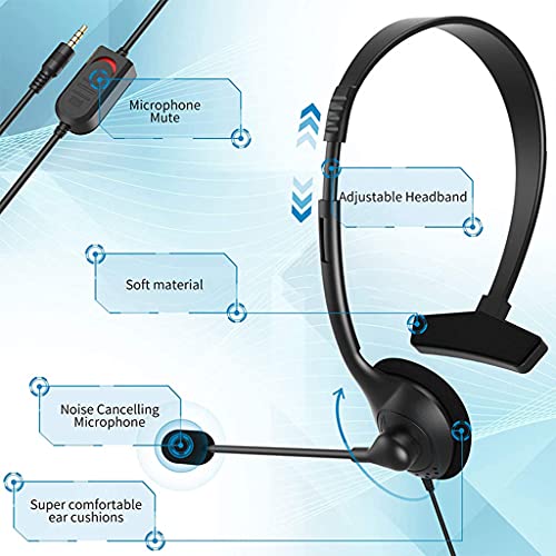 Call Center Headset, Single Ear Noise Cancelling Microphone Headphone with 3.5mm Jack in-line Control, Lightweight 45g Wired Headset for Office Work Customer Service Work from Home