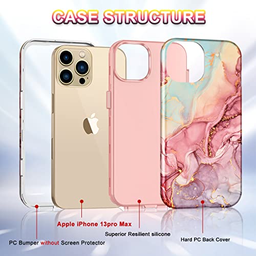 Btscase Compatible with iPhone 13 Pro Max Case 6.7 Inch 2021,Marble Pattern 3 in 1 Heavy Duty Shockproof Full Body Rugged Hard PC+Soft Silicone Drop Protective Women Girl Phone Cases, Rose Gold - color: A-Rose Gold, size: iPhone 13 Pro Max