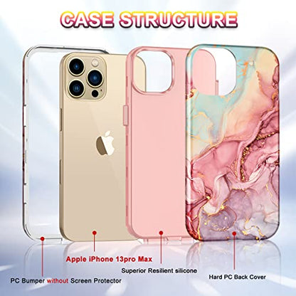 Btscase Compatible with iPhone 13 Pro Max Case 6.7 Inch 2021,Marble Pattern 3 in 1 Heavy Duty Shockproof Full Body Rugged Hard PC+Soft Silicone Drop Protective Women Girl Phone Cases, Rose Gold - color: A-Rose Gold, size: iPhone 13 Pro Max