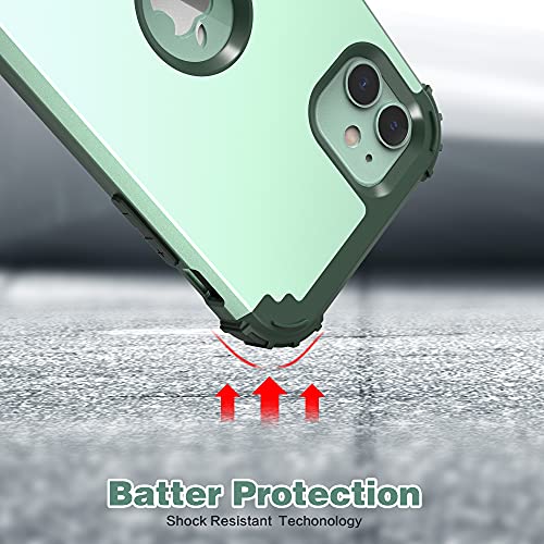 IDweel for iPhone 11 Case with Tempered Glass Screen Protector,Hybrid 3 in 1 Shockproof Heavy Duty Protection Hard PC Cover Soft Silicone Bumper Full Body Case, Mint Green - color: Mint Green