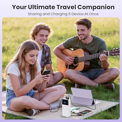 Portable Charger Power Bank 50800mAh,25W USB C Fast Charging Battery Pack with 3 Built in Cables & LED Display,6 Outputs 2 Inputs Travel Essentials Phone Charger for iPhone 18/17/16/15,Android,White - color: White