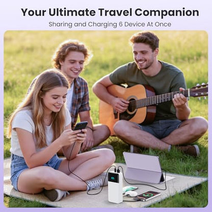 Portable Charger Power Bank 50800mAh,25W USB C Fast Charging Battery Pack with 3 Built in Cables & LED Display,6 Outputs 2 Inputs Travel Essentials Phone Charger for iPhone 18/17/16/15,Android,White - color: White