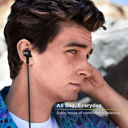 PureGear PureBoom Premium Tangle Free in-Ear Stereo Headphones with Built-in Mic, 3.5mm Wired Earbud for Laptops, Computers, iPhone, Android Phones, iPad, & More Devices with 3.5mm Interface (Black)