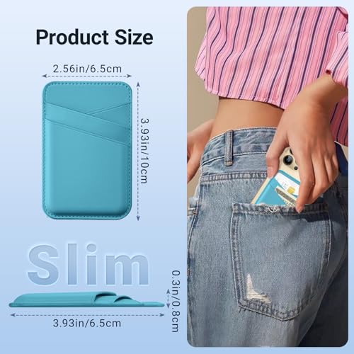 SHANSHUI Cell Phone Wallet, Ultra Slim Leather Adhesive Card Holder for Phone Case Compatible with iPhone, Most Smartphones -2 Pack White Blue - color: White + Blue
