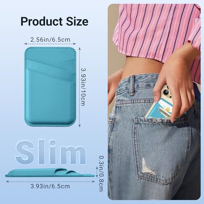 SHANSHUI Cell Phone Wallet, Ultra Slim Leather Adhesive Card Holder for Phone Case Compatible with iPhone, Most Smartphones -2 Pack White Blue - color: White + Blue