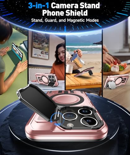 DASFOND Shield Series for iPhone 13 Pro Case with Camera Stand Cover [Compatible with MagSafe] Full Body Military Shockproof Protection Heavy Duty Rugged Magnetic Phone Case iPhone 13 Pro, Pink - color: Pink, size: Camera Stand iPhone 13 Pro
