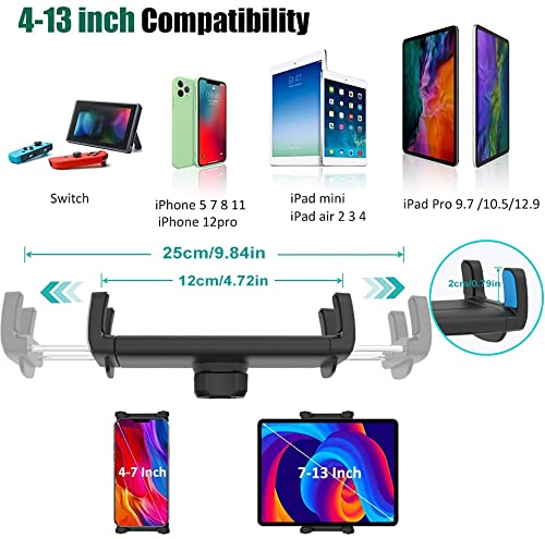 Tablet Holder Spin Bike Mount for 4-13" iPad Phone, 360° Gooseneck Stand for Treadmill Stationary Exercise Bicycle, Indoor Cycling Clamp for iPad Pro Air Mini, Galaxy Z Fold, Fire HD, iPhone