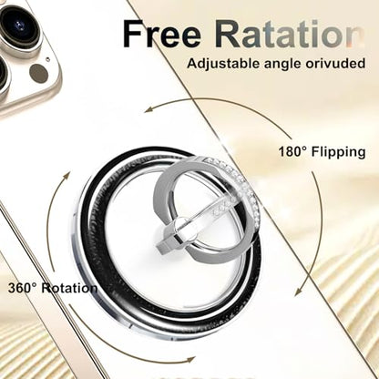 Transparent Shiny Magnetic Phone Ring Holder,360° Rotatable Removable Phone Grip,Clear Black Sparkle Diamond Stylish Design Compatible with All Phones & Tablets - color: Clear Black