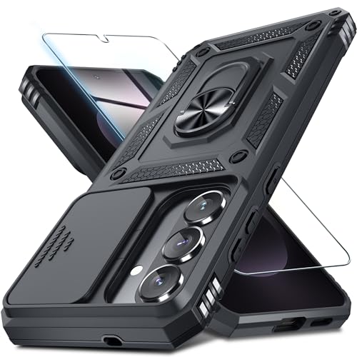 Janmitta for Samsung Galaxy S26 Case Built in Slide Camera Cover,Black | with Tempered Glass Screen Protector+Finger Ring Holder Kickstand,Heavy Duty Shockproof Full Body Phone Cover - color: Black, size: For Samsung S26