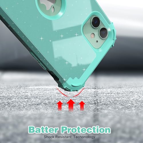 IDweel for iPhone 11 Case with Screen Protector(Tempered Glass), Hybrid 3 in 1 Shockproof Slim Fit Heavy Duty Protection Hard PC Cover Soft Silicone Bumper Full Body Case,Glitter Cyan - color: Glitter Cyan