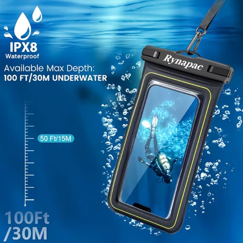 Floating Waterproof Phone Pouch with Lanyard, Universal Case Fits Up to 6.8 Inch Phones, IPX8, for Swimming, Boating, Kayakin, Black