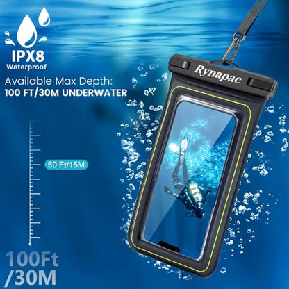 Floating Waterproof Phone Pouch with Lanyard, Universal Case Fits Up to 6.8 Inch Phones, IPX8, for Swimming, Boating, Kayakin, Black