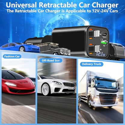 Apple MFi Certified Retractable Car Charger USB C, 120W Car Phone Charger - color: Deep Black