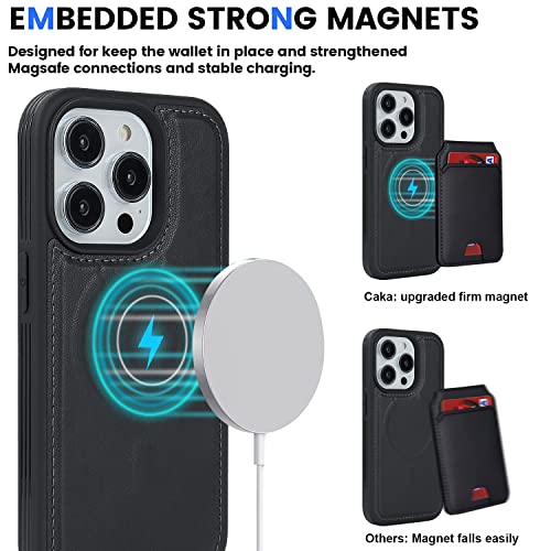 iCoverCase Wallet Case for iPhone 13 Pro Max/12 Pro Max Compatible with MagSafe, Magnetic Detachable Card Slots Holder PU Leather Kickstand Wireless Charging Case 6.7 Inch (Black) - color: Black