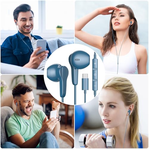 USB C Headphones Wired for iPhone 17 Air 16 15 18 Pro Max Duo Plus, Blue - color: LakeBlue