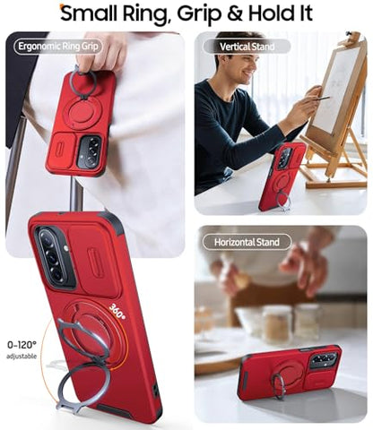 JAME for Samsung Galaxy A17/A16 5G Phone Case with Stand Slide Camera Cover - color: Red, size: Galaxy A16/A17