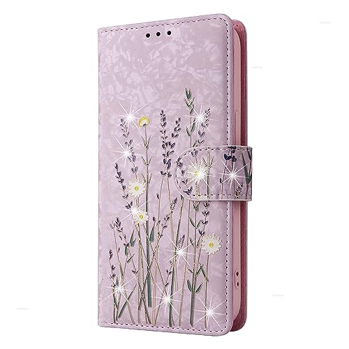 UEEBAI Wallet Case for iPhone 13 Pro Max, PU Leather Phone Cover Kickstand RFID Blocking Flip Case Card Slots Wrist Strap Relief Engraved Pattern Magnetic Closure Flower Folio Wallet, Lavender - color: Lavender, size: iPhone 13 Pro Max