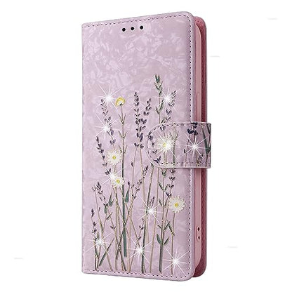 UEEBAI Wallet Case for iPhone 13 Pro Max, PU Leather Phone Cover Kickstand RFID Blocking Flip Case Card Slots Wrist Strap Relief Engraved Pattern Magnetic Closure Flower Folio Wallet, Lavender - color: Lavender, size: iPhone 13 Pro Max