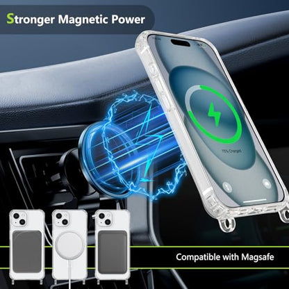 Magnetic Case for iPhone 14 Plus/15 Plus 6.7" Clear Crossbody Case with Adjustable Shoulder Neck Lanyard Strap,Compatible with Magsafe,Soft Slim Bumper Shockproof Protective Phone Cover-Black - color: Black, size: iPhone 14 Plus/15 Plus