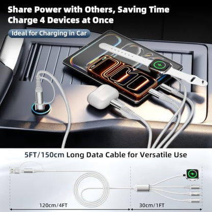 3 USB C Multi Charging Cable for Phone iWatch Charger/Car Travel Essentials - color: Silver-White, size: 2Pack5FT
