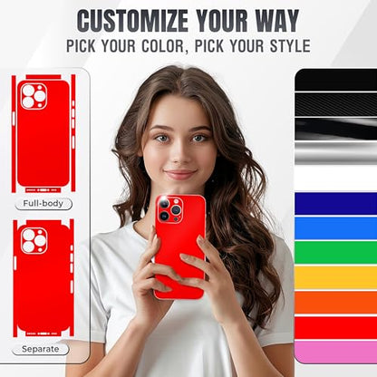 2Pcs Skin Wrap Compatible for iPhone 15 Pro – Slim Decal Vinyl Protective Film for Sides & Back – Sleek Fit, Premium Look – Compatible with All iPhone 15 Pro Cases - Red - color: Red