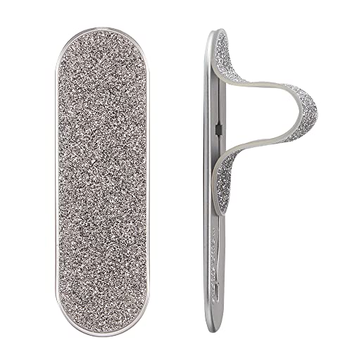 Momostick Flatstick, Cell Phone Finger Grip Strap Holder for Hand, Cell Phone Stand, New Slim Finger Loop Selfie Grip Compatible with Most Smartphones - Glitter Silver - color: Glitter Silver