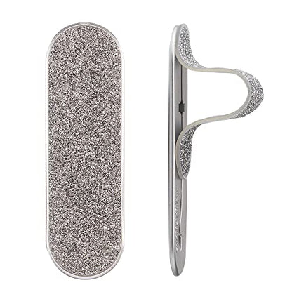 Momostick Flatstick, Cell Phone Finger Grip Strap Holder for Hand, Cell Phone Stand, New Slim Finger Loop Selfie Grip Compatible with Most Smartphones - Glitter Silver - color: Glitter Silver