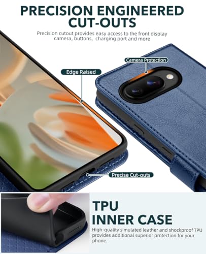 OCASE Compatible with Google Pixel 10a Wallet Case, PU Leather Flip Folio Case with Card Holders RFID Blocking Kickstand [Shockproof TPU Inner Shell] Phone Cover 2026, Blue - color: Blue