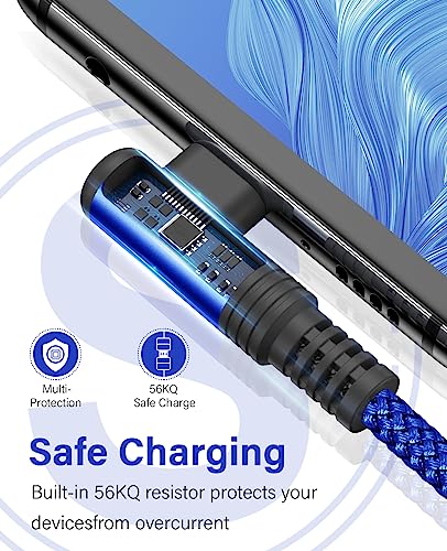 USB to USB C Cable 3.1A Fast Charge Right Angle CarPlay 6.6ft 2-Pack Blue - color: Blue, size: 6.6ft+6.6ft