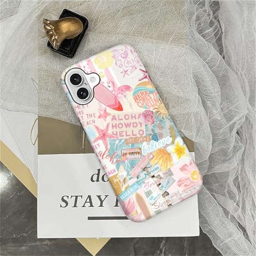 Case Compatible with iPhone 16 Plus, Cute Dual Layer Hybrid Phone Cover, Military Grade Drop Protection, Aesthetic Shockproof Phone Case for Women Girls, Pastel Pink Summer Collage - color: Pastel Pink Summer Collage, size: Iphone 16 Plus