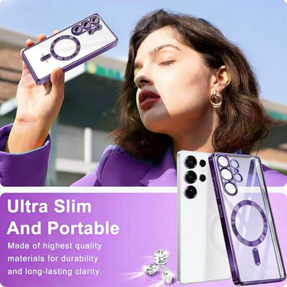 for Samsung Galaxy S26 Ultra Case, Purple, Camera Lens Protection, 6.9'' | Magnetic, Clear Back Plating Metallic Glossy, Full Camera Lens Protection, Slim Thin, Soft Shockproof - color: Purple/Clear