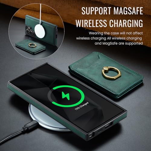 for Samsung Galaxy S26 Ultra 2 in 1 Detachable Card Bag Wallet Case Durable Leather Wallets Magnetic Card Holder 4 Card Slots Ring Stand RFID Blocking Green - color: Green, size: Samsung Galaxy S26 Ultra