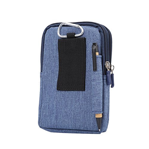 Men's Cell Phone Waist Bag Vertical, Cellphone Belt Loop Holster, Outdoor Sport Travel Nylon Small Mobile Phone Pouch Smartphone Waist Bag with Carabiner Hook Pen Holder Zipper Handbag Carrying Case - color: Blue