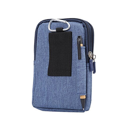 Men's Cell Phone Waist Bag Vertical, Cellphone Belt Loop Holster, Outdoor Sport Travel Nylon Small Mobile Phone Pouch Smartphone Waist Bag with Carabiner Hook Pen Holder Zipper Handbag Carrying Case - color: Blue