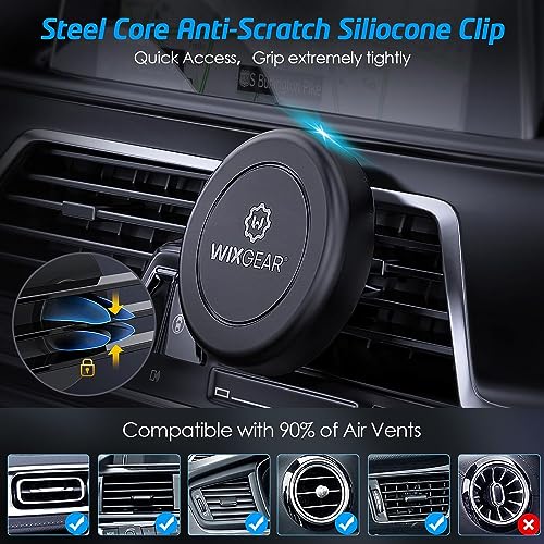 WixGear Universal Air Vent Magnetic Phone Car Mount Holder with Fast Swift-Snap Technology for Smartphones and Mini Tablets, Black 1 Pack