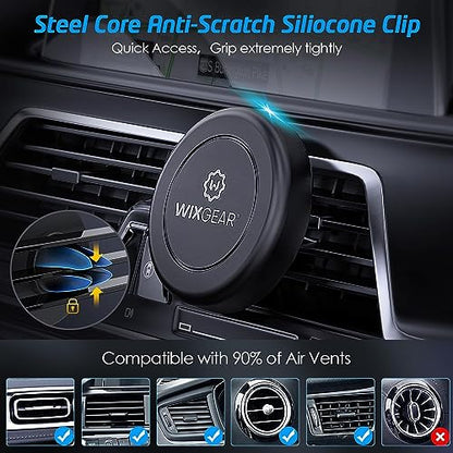 WixGear Universal Air Vent Magnetic Phone Car Mount Holder with Fast Swift-Snap Technology for Smartphones and Mini Tablets, Black 1 Pack