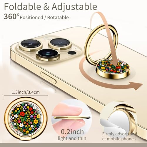 Cell Phone Ring Holder, Cute Phone Ring Grip Stand, 360°Rotation Funny Metal Kickstand Finger Grip Colorful Boho Flowers - color: Colorful Boho Flowers