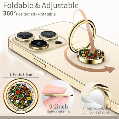 Cell Phone Ring Holder, Cute Phone Ring Grip Stand, 360°Rotation Funny Metal Kickstand Finger Grip Colorful Boho Flowers - color: Colorful Boho Flowers