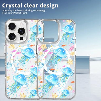 VisEnt Clear Case for iPhone 16 Pro, Magnetic Phone Case, Transparent Slim Cover, Military Grade Protection, Shockproof, Anti-Yellowing, Scratch Resistant, Blue Jellyfish Ocean - color: Blue Jellyfish Ocean, size: Iphone 16 Pro