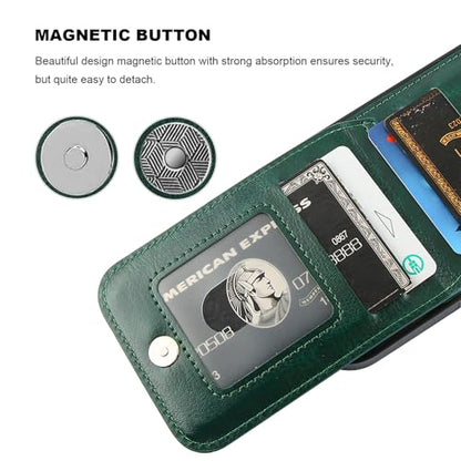 KIHUWEY for iPhone 16 Pro Wallet Case Card Holder Kickstand, Dark Green | Credit Card Slots, PU Leather, Magnetic Clasp, Flip Heavy Duty Protection Cover for Men and Women - color: Dark Green