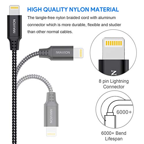 iPhone Charger Cable, 4pack 3ft/1m Lightning Cable Nylon Braided MFi Certified iPhone Cable USB Sync Cord Fast iPhone Charging Cable for iPhone Xs Max X XR 8 7 6s 6 Plus SE 5, iPad mini/Air