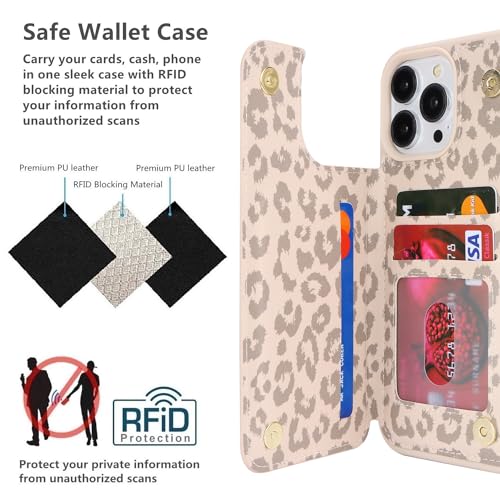iCoverCase Compatible with iPhone 13 Pro Max Phone Case with Card Holder, Wallet Case for Women Men RFID Blocking PU Leather Protective Case 6.7 Inch (Beige Leopard) - color: Beige Leopard